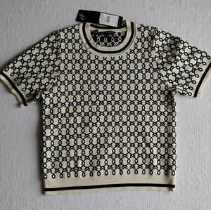 Adrianna Papell Black and Cream Crewneck Sweater - Size M